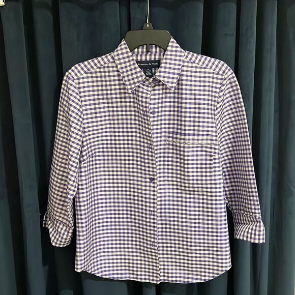 Quarter Sleeve Checkered Purple Blouse, Size 6 New without Tags - Picture 1 of 3